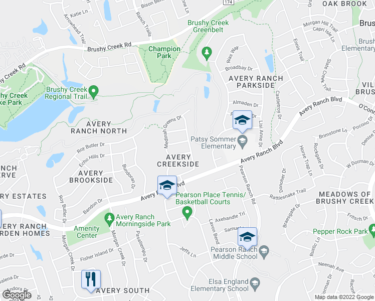 map of restaurants, bars, coffee shops, grocery stores, and more near 16100 Double Eagle Drive in Austin