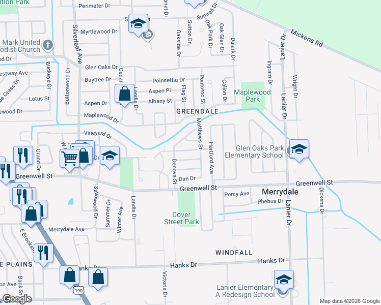 map of restaurants, bars, coffee shops, grocery stores, and more near 7416 Whitney Drive in Baton Rouge