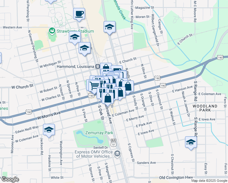 map of restaurants, bars, coffee shops, grocery stores, and more near in Hammond