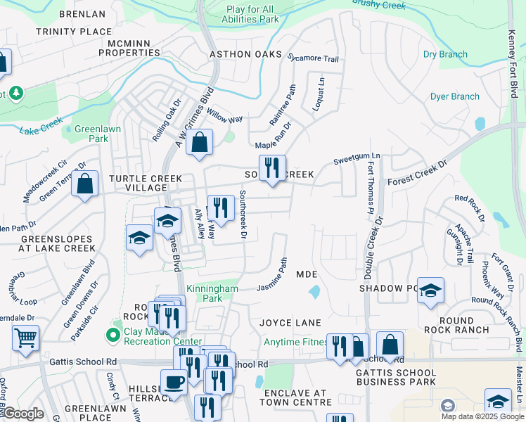 map of restaurants, bars, coffee shops, grocery stores, and more near 2111 Rosemary Lane in Round Rock