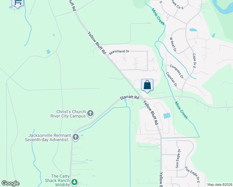 map of restaurants, bars, coffee shops, grocery stores, and more near 2561 Starratt Road in Jacksonville