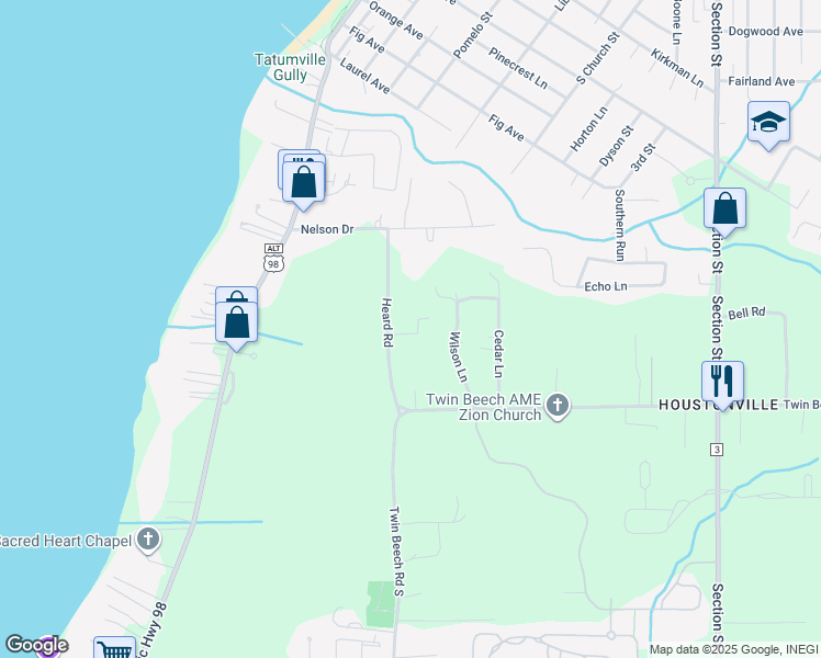 map of restaurants, bars, coffee shops, grocery stores, and more near 19140 Heard Road in Fairhope