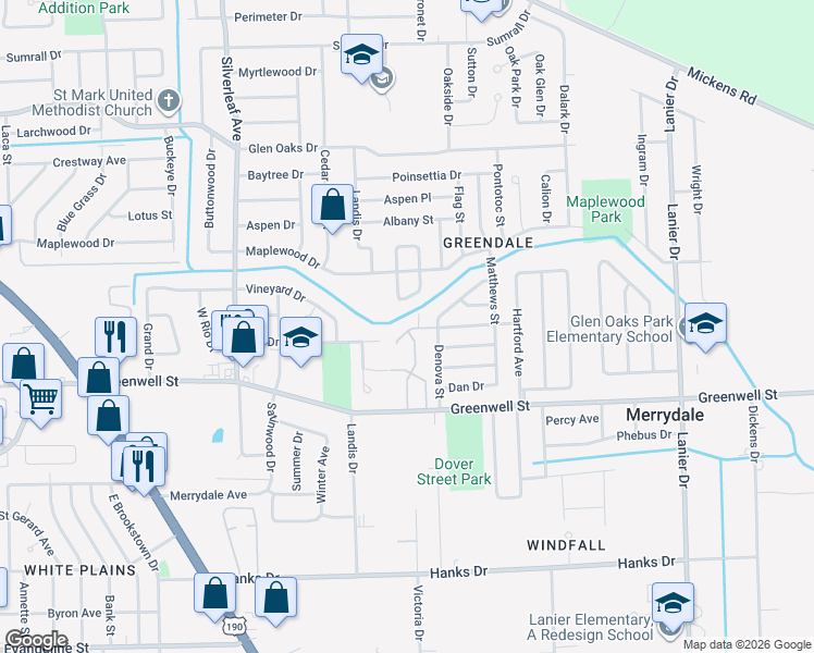 map of restaurants, bars, coffee shops, grocery stores, and more near 7050 Rio Drive in Baton Rouge
