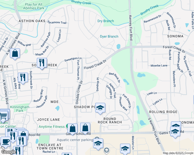map of restaurants, bars, coffee shops, grocery stores, and more near 1515 Plume Grass Place in Round Rock