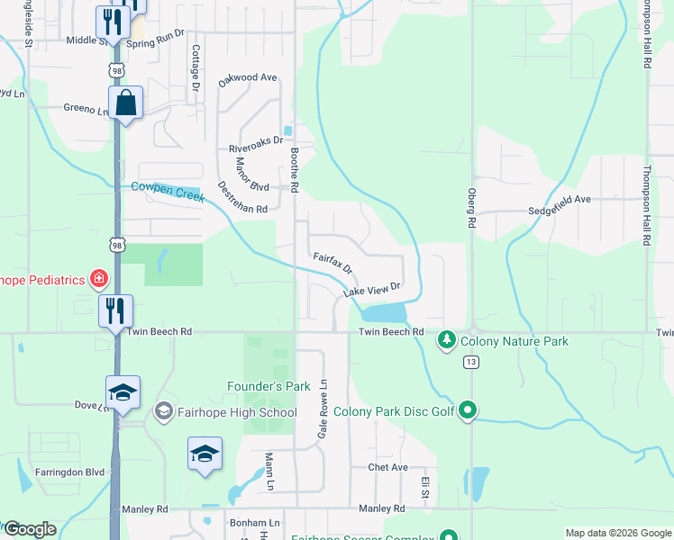 map of restaurants, bars, coffee shops, grocery stores, and more near 655 C Norman Lane in Fairhope