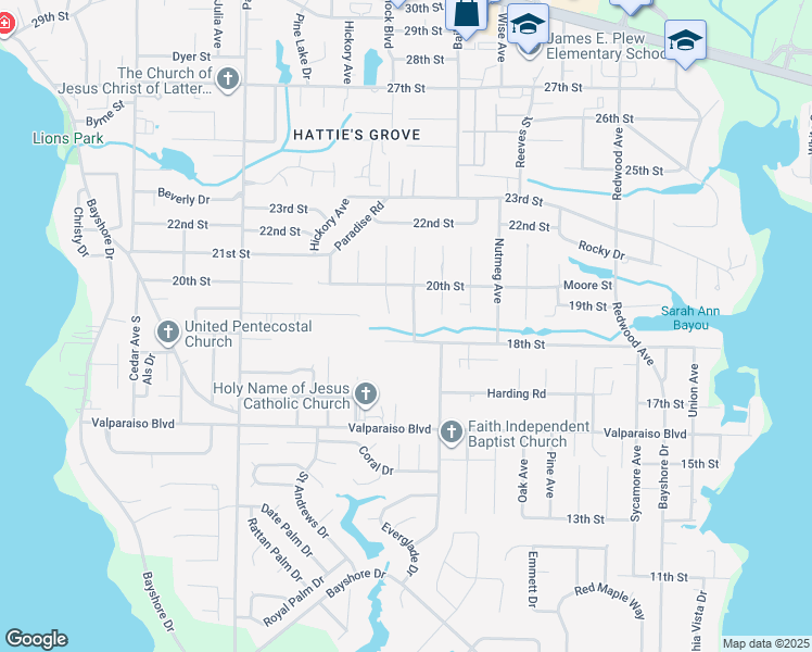 map of restaurants, bars, coffee shops, grocery stores, and more near 710 Kumquat Avenue in Niceville