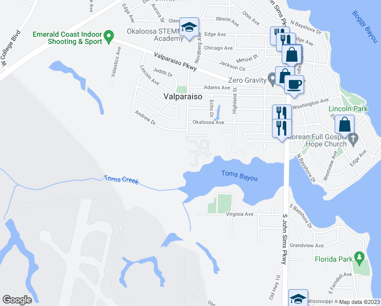 map of restaurants, bars, coffee shops, grocery stores, and more near 70 Hidden Cove in Valparaiso