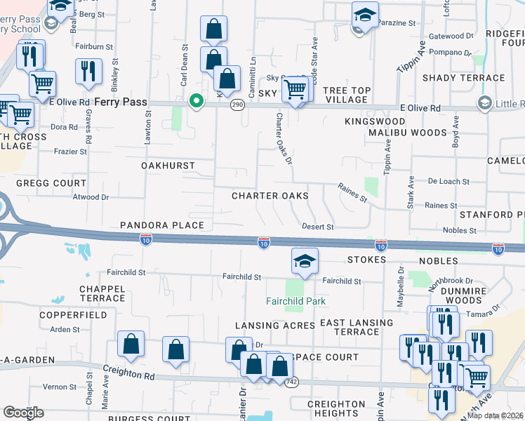 map of restaurants, bars, coffee shops, grocery stores, and more near 528 Desert Oak Drive in Pensacola