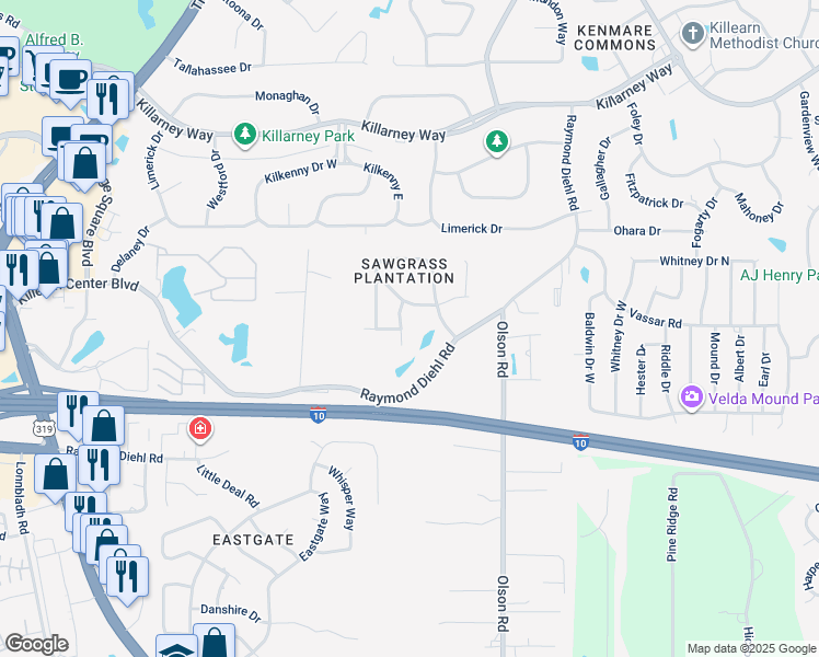map of restaurants, bars, coffee shops, grocery stores, and more near 2803 Saw Palmetto Lane in Tallahassee