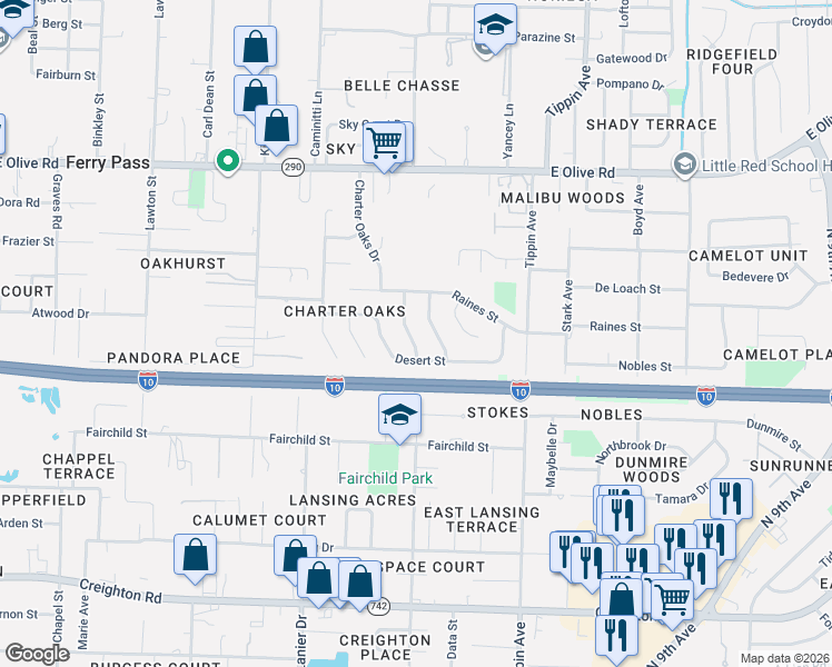 map of restaurants, bars, coffee shops, grocery stores, and more near 7663 Charter Oaks Drive in Pensacola