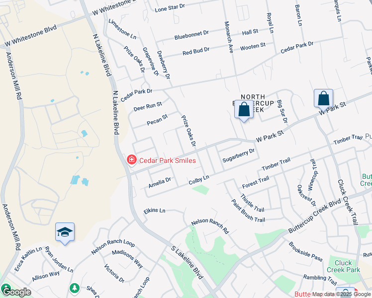 map of restaurants, bars, coffee shops, grocery stores, and more near 101 South Prize Oaks Drive in Cedar Park