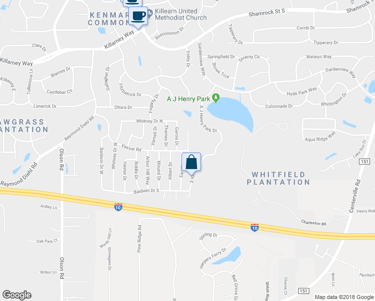 map of restaurants, bars, coffee shops, grocery stores, and more near 3246 Whitney Drive East in Tallahassee