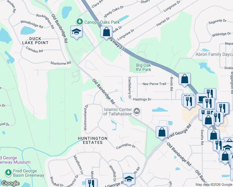 map of restaurants, bars, coffee shops, grocery stores, and more near 2767 Westbury Drive in Tallahassee