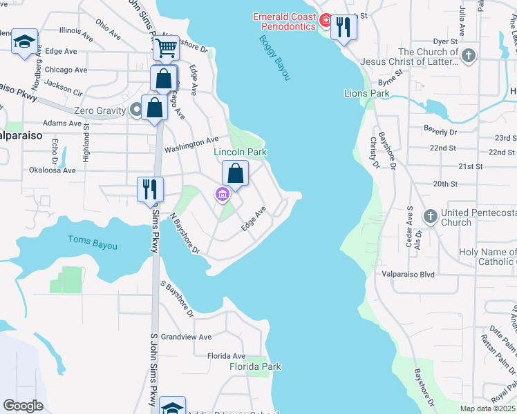 map of restaurants, bars, coffee shops, grocery stores, and more near 1181 North Bayshore Drive in Valparaiso