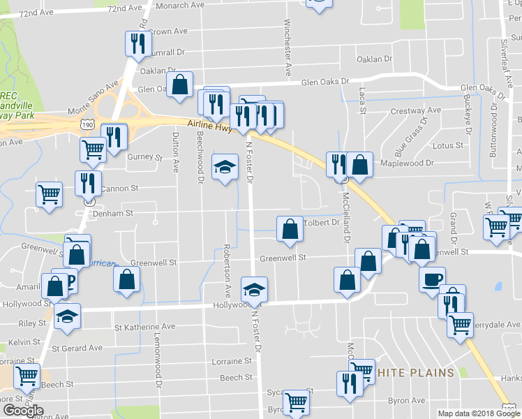 map of restaurants, bars, coffee shops, grocery stores, and more near 5048 Denham Street in Baton Rouge