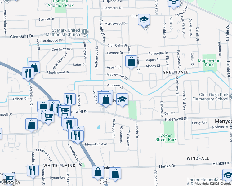 map of restaurants, bars, coffee shops, grocery stores, and more near 5898 Satinwood Drive in Baton Rouge