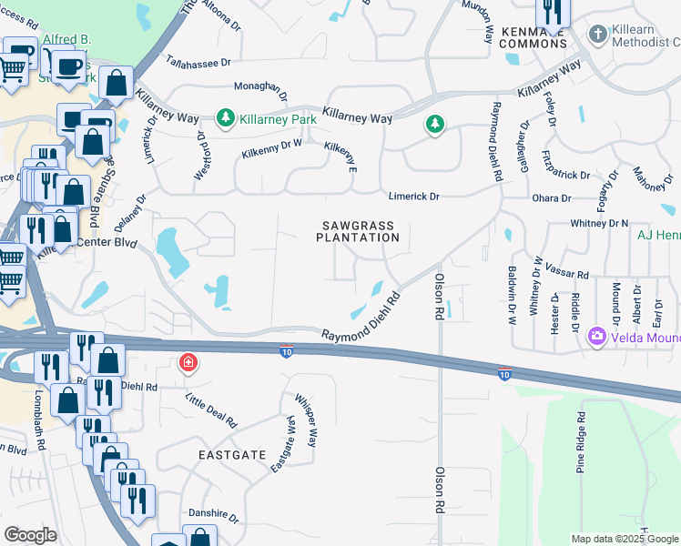 map of restaurants, bars, coffee shops, grocery stores, and more near 3072 Royal Palm Way in Tallahassee