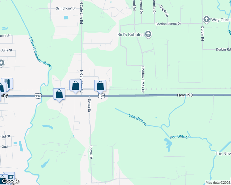 map of restaurants, bars, coffee shops, grocery stores, and more near 19528 Florida Boulevard in Albany