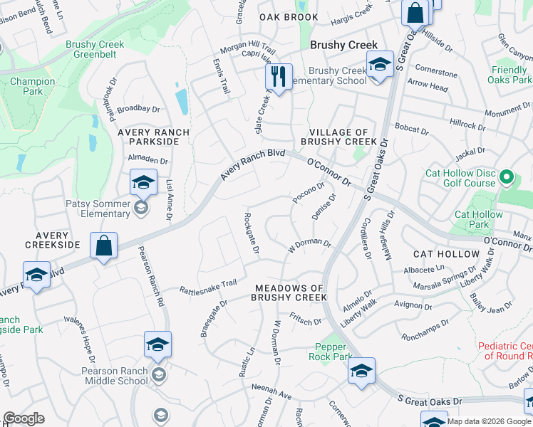 map of restaurants, bars, coffee shops, grocery stores, and more near 9106 Brimstone Lane in Austin
