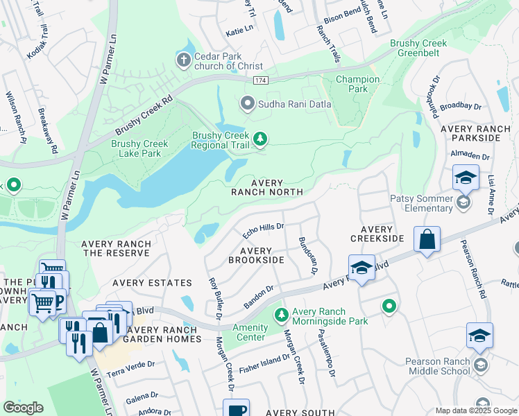 map of restaurants, bars, coffee shops, grocery stores, and more near 10716 Roy Butler Drive in Austin