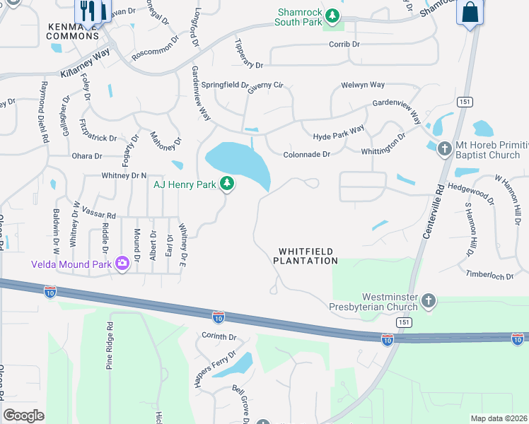 map of restaurants, bars, coffee shops, grocery stores, and more near 3340 Charleston Road in Tallahassee