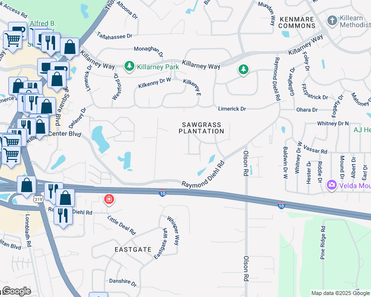 map of restaurants, bars, coffee shops, grocery stores, and more near 3063 Royal Palm Way in Tallahassee