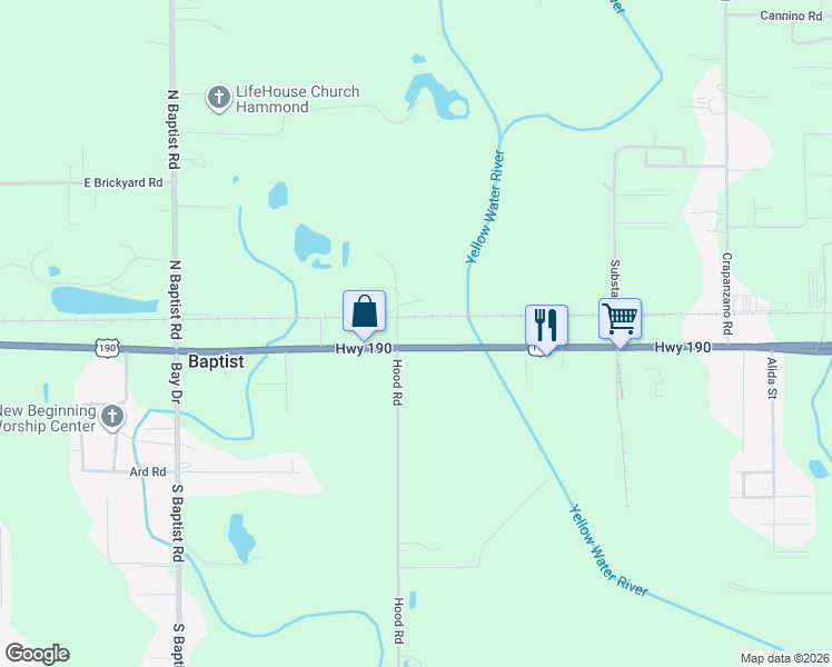 map of restaurants, bars, coffee shops, grocery stores, and more near 45050 North Hattie Road in Hammond