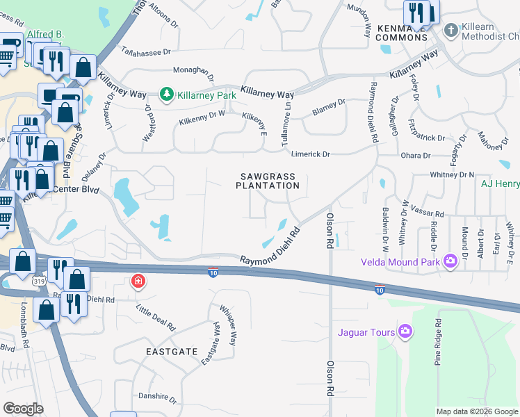 map of restaurants, bars, coffee shops, grocery stores, and more near 2820 Saw Palmetto Lane in Tallahassee
