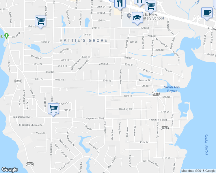 map of restaurants, bars, coffee shops, grocery stores, and more near 707 Linden Avenue in Niceville