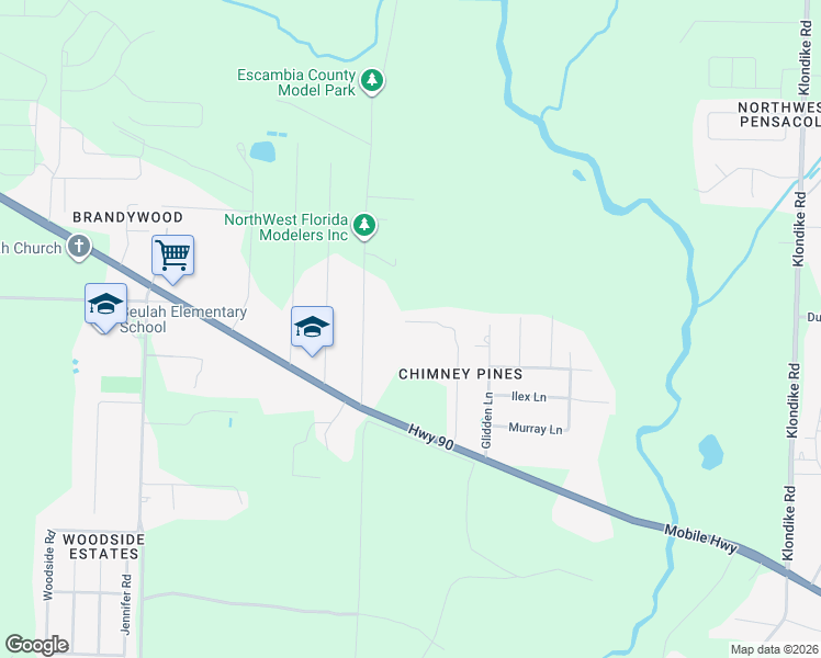 map of restaurants, bars, coffee shops, grocery stores, and more near 7444 Chimney Pines Drive in Pensacola
