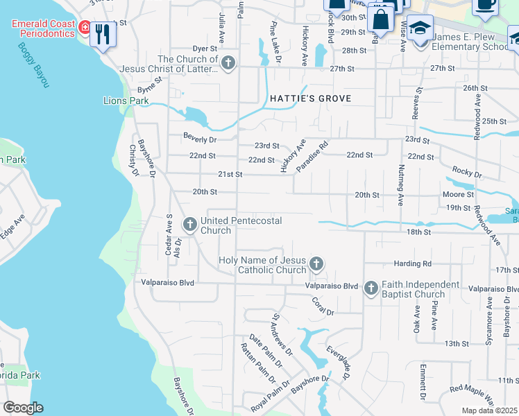 map of restaurants, bars, coffee shops, grocery stores, and more near 314 Riley Road in Niceville