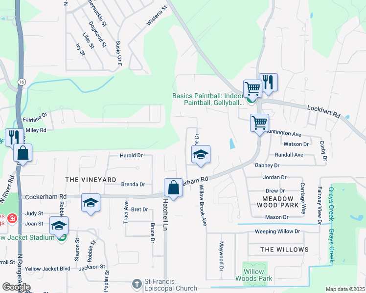 map of restaurants, bars, coffee shops, grocery stores, and more near 30661 Anderson Drive in Denham Springs