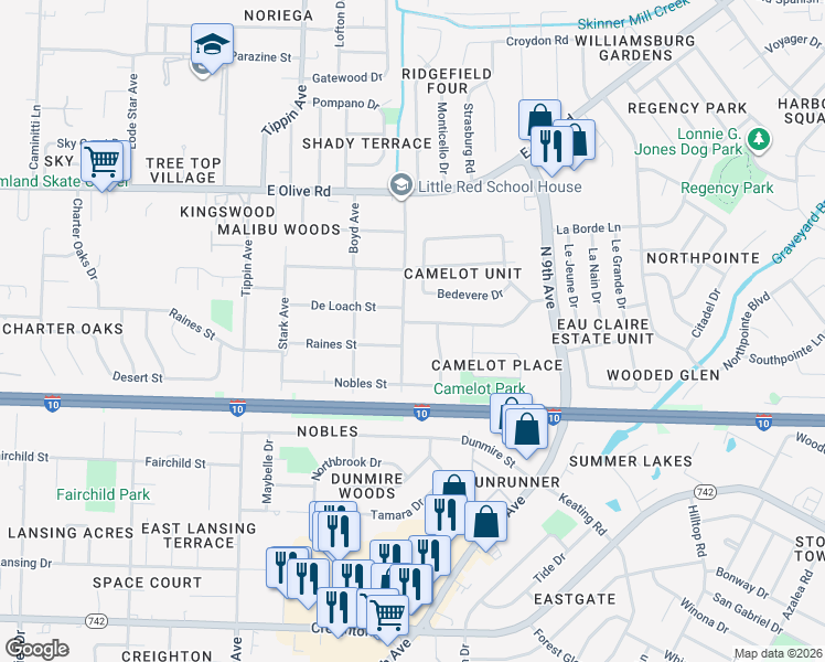 map of restaurants, bars, coffee shops, grocery stores, and more near 3821 Collingswood Road in Pensacola