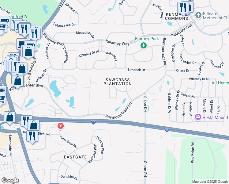 map of restaurants, bars, coffee shops, grocery stores, and more near 2832 Saw Palmetto Lane in Tallahassee