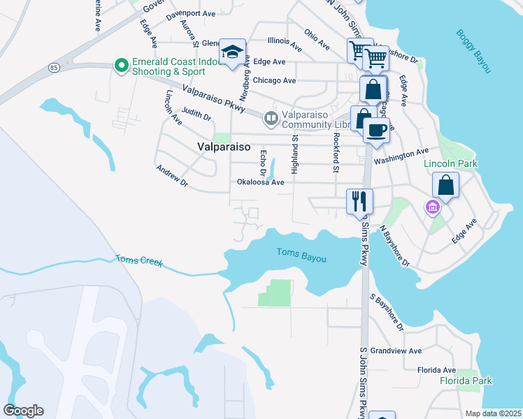 map of restaurants, bars, coffee shops, grocery stores, and more near 14 Hidden Cove Circle in Valparaiso