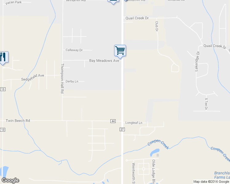 map of restaurants, bars, coffee shops, grocery stores, and more near 19251 Alabama 181 in Fairhope