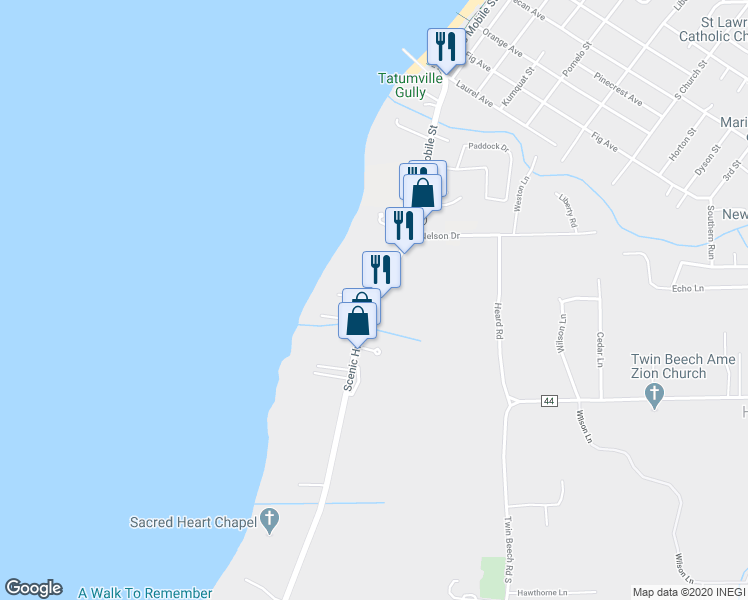 map of restaurants, bars, coffee shops, grocery stores, and more near 19273 Scenic Highway 98 in Fairhope