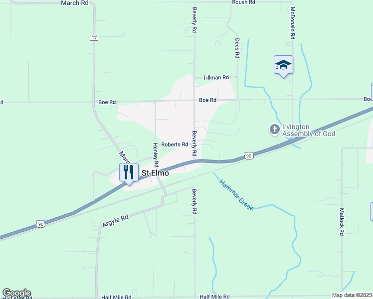 map of restaurants, bars, coffee shops, grocery stores, and more near 8910 Beverly Rd in Mobile