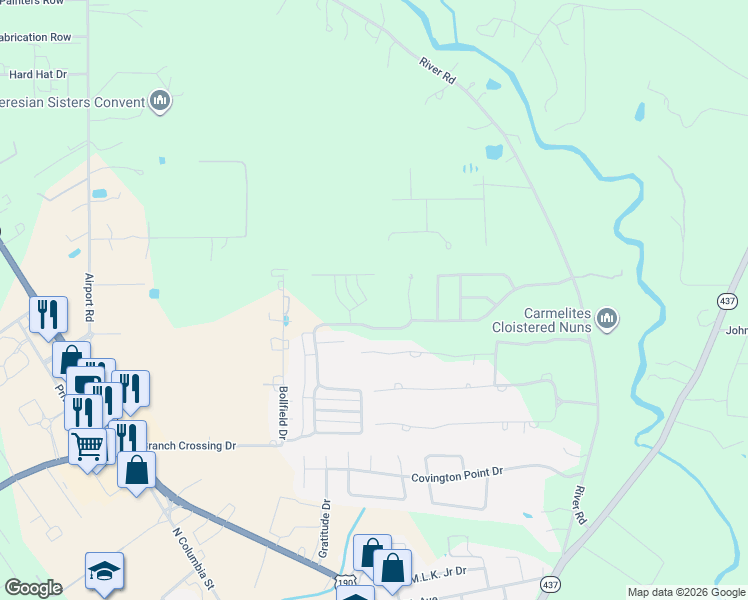 map of restaurants, bars, coffee shops, grocery stores, and more near 616 Wild Meadow Way in Covington