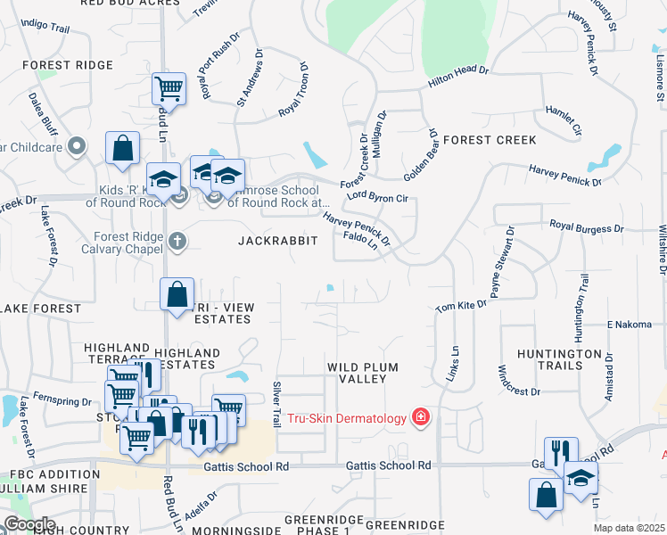 map of restaurants, bars, coffee shops, grocery stores, and more near 3726 Norman Loop in Round Rock