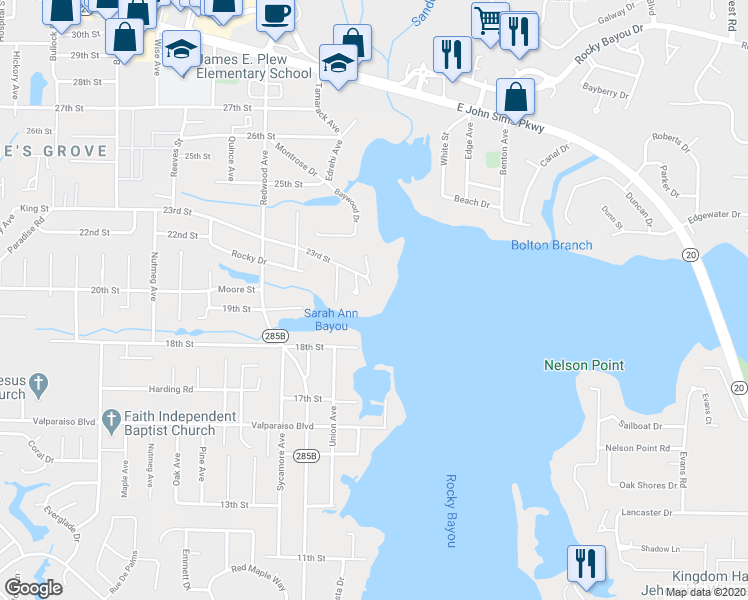 map of restaurants, bars, coffee shops, grocery stores, and more near 1800 23rd Street in Niceville