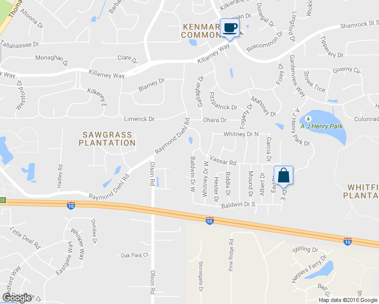 map of restaurants, bars, coffee shops, grocery stores, and more near 3268 Baldwin Drive West in Tallahassee
