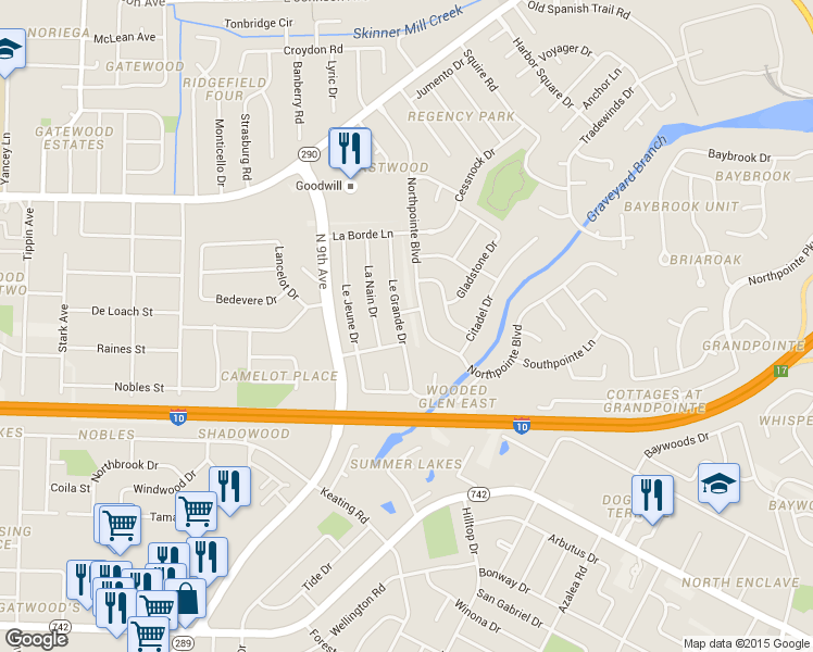 map of restaurants, bars, coffee shops, grocery stores, and more near 7740 Le Grande Drive in Pensacola