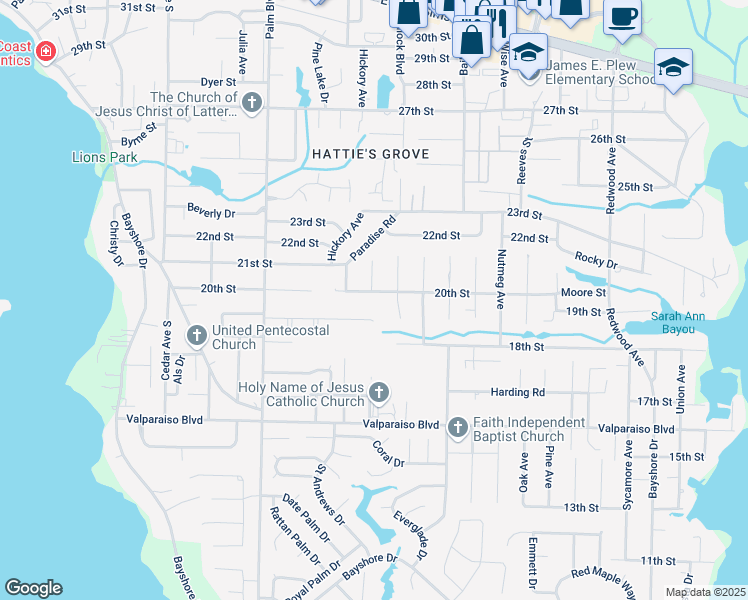 map of restaurants, bars, coffee shops, grocery stores, and more near 403 20th Street in Niceville