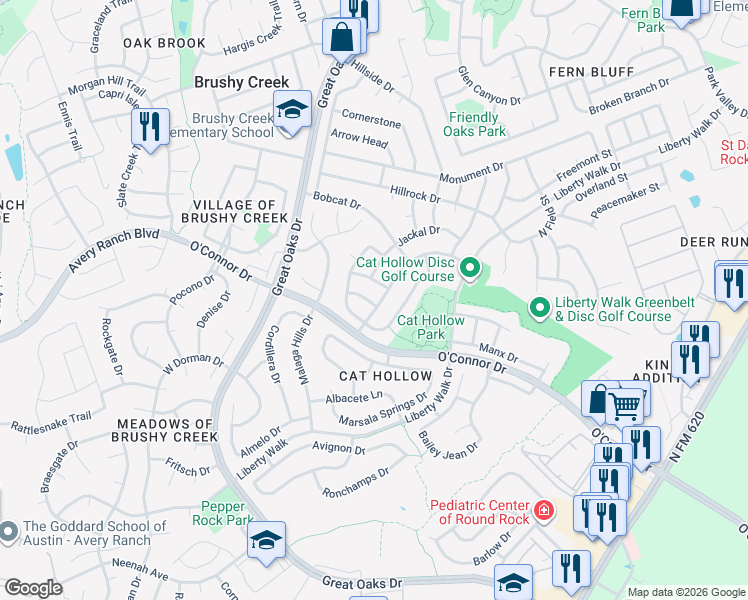 map of restaurants, bars, coffee shops, grocery stores, and more near 16800 Dorman Drive in Round Rock