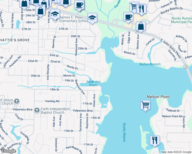 map of restaurants, bars, coffee shops, grocery stores, and more near 401 Deepwater Lane in Niceville