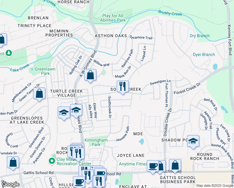 map of restaurants, bars, coffee shops, grocery stores, and more near 2116 Boxwood Path in Round Rock
