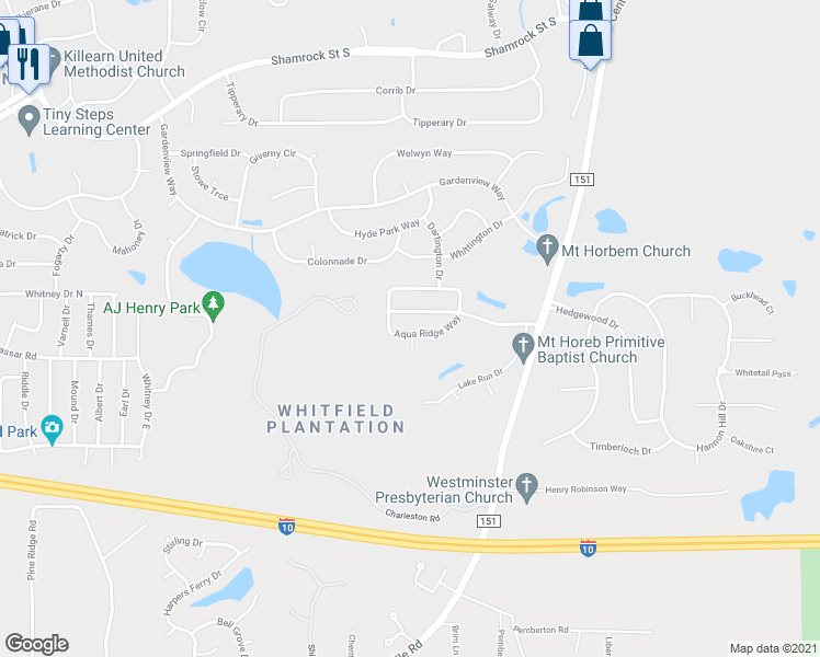 map of restaurants, bars, coffee shops, grocery stores, and more near 3328 Aqua Ridge Way in Tallahassee
