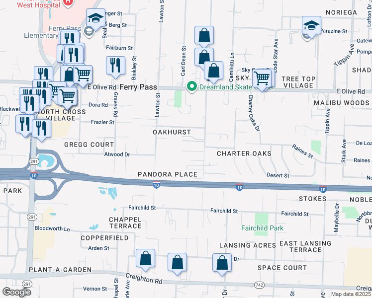 map of restaurants, bars, coffee shops, grocery stores, and more near 7702 Kipling Street in Pensacola