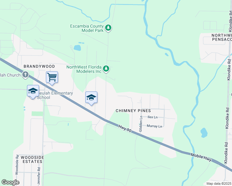 map of restaurants, bars, coffee shops, grocery stores, and more near 7444 Chimney Pines Drive in Pensacola
